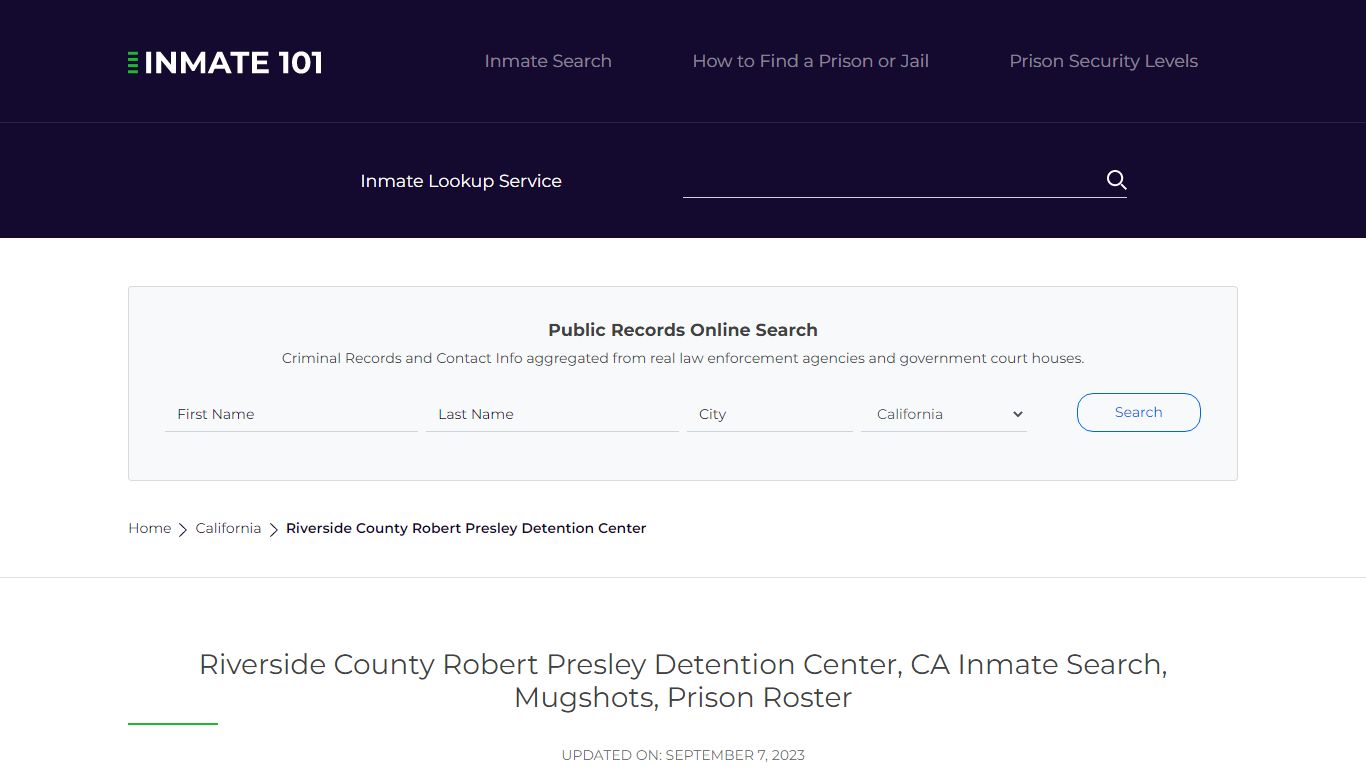 Riverside County Robert Presley Detention Center, CA Inmate Search ...